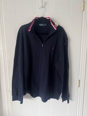 Polo by Ralph Lauren Navy Quarter-Zip Sweater with Red Trim